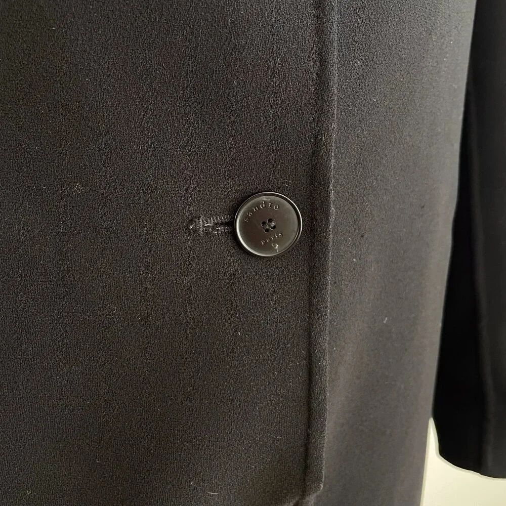 Sandro Paris Long Black Coat Single Breasted 1-Button Size 8 Medium / Large - Picture 9 of 14